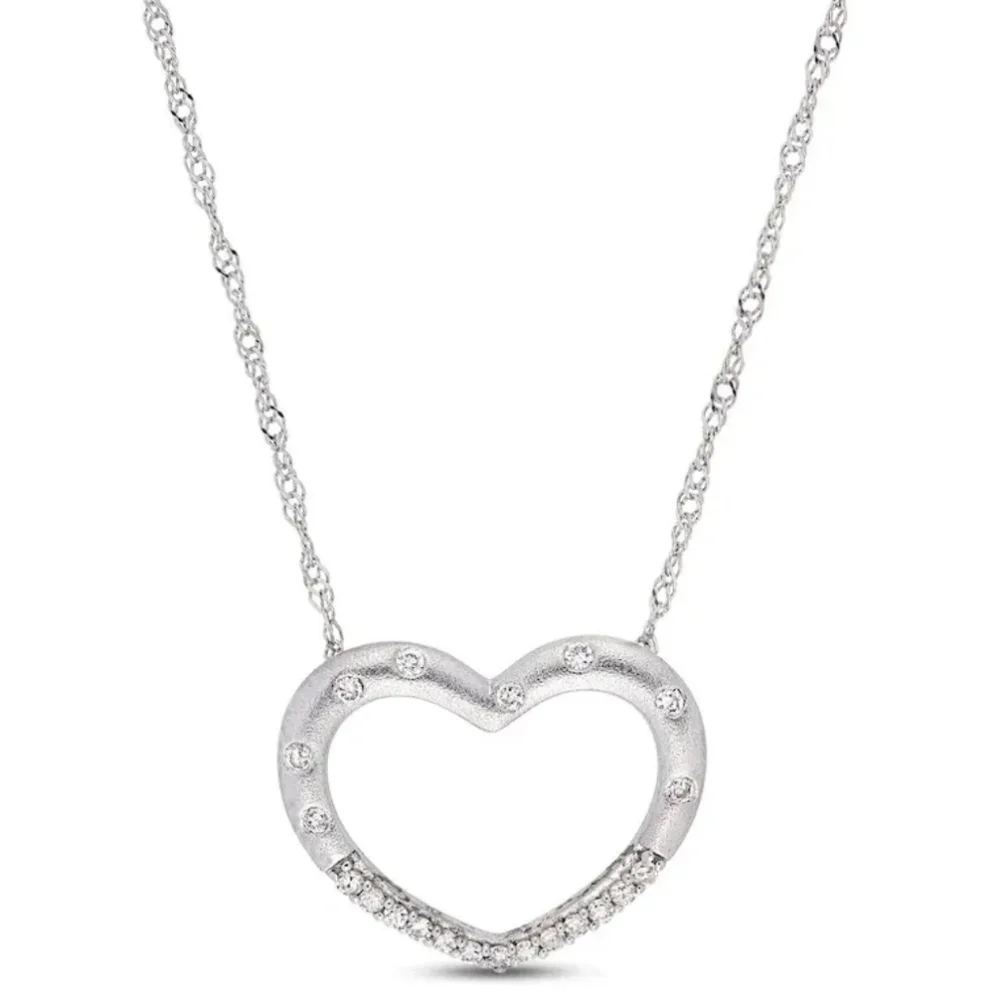 Diamond Heart Necklace 1/10 ct tw Round 10K White Gold 17